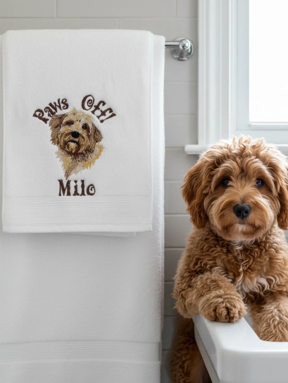 Persosnalized Embroidered Dog Bath Towels with your dog's name. Paws off.